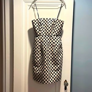 Jcrew, silk strapless dress w pockets. Navy/ivory polka dots. Size 2. Like new.